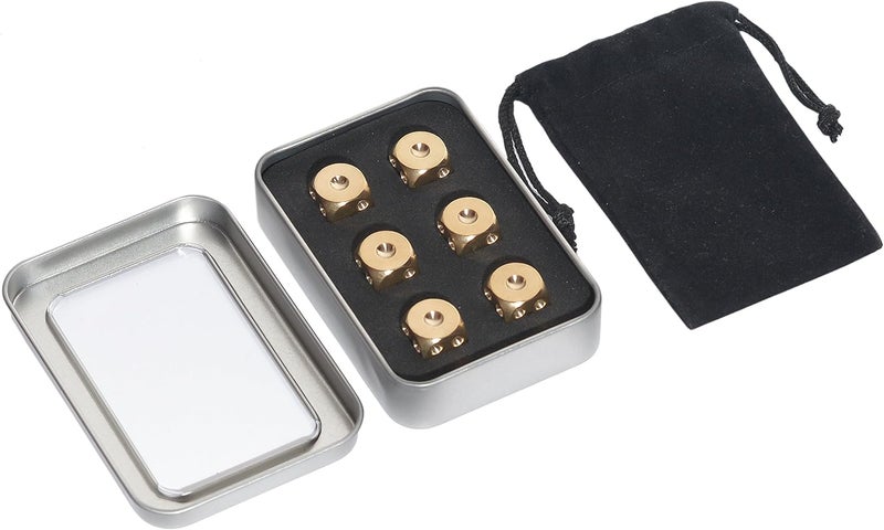 CKLT 6 Sided Metal Brass Dice with Gift Metal Case & Portable Bag, 6pcs Solid Brass Dice for Tables Board Game Poker Party Playing Games, Ideal Men's Collection Gift - Image 3